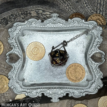 Stainless Steel Glitter D20 Dice Cage Necklace
