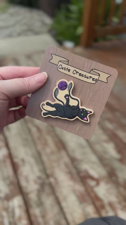 Tentacle Kitten Wood Pin